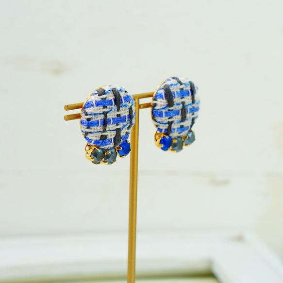 耳環（與黃金兼容）核桃鈕扣和珠寶（歐米茄藍色） 第4張的照片