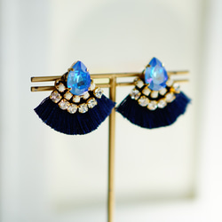 ！特價！≫耳環/絲綢流蘇和珠寶（東方藍） 第2張的照片