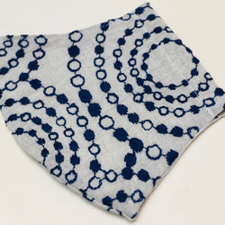 立体マスク　京都、金沢国産刺繍マスク　水面に落ちた雫が波紋を広げていく刺繍　コットンリネン 3枚目の画像