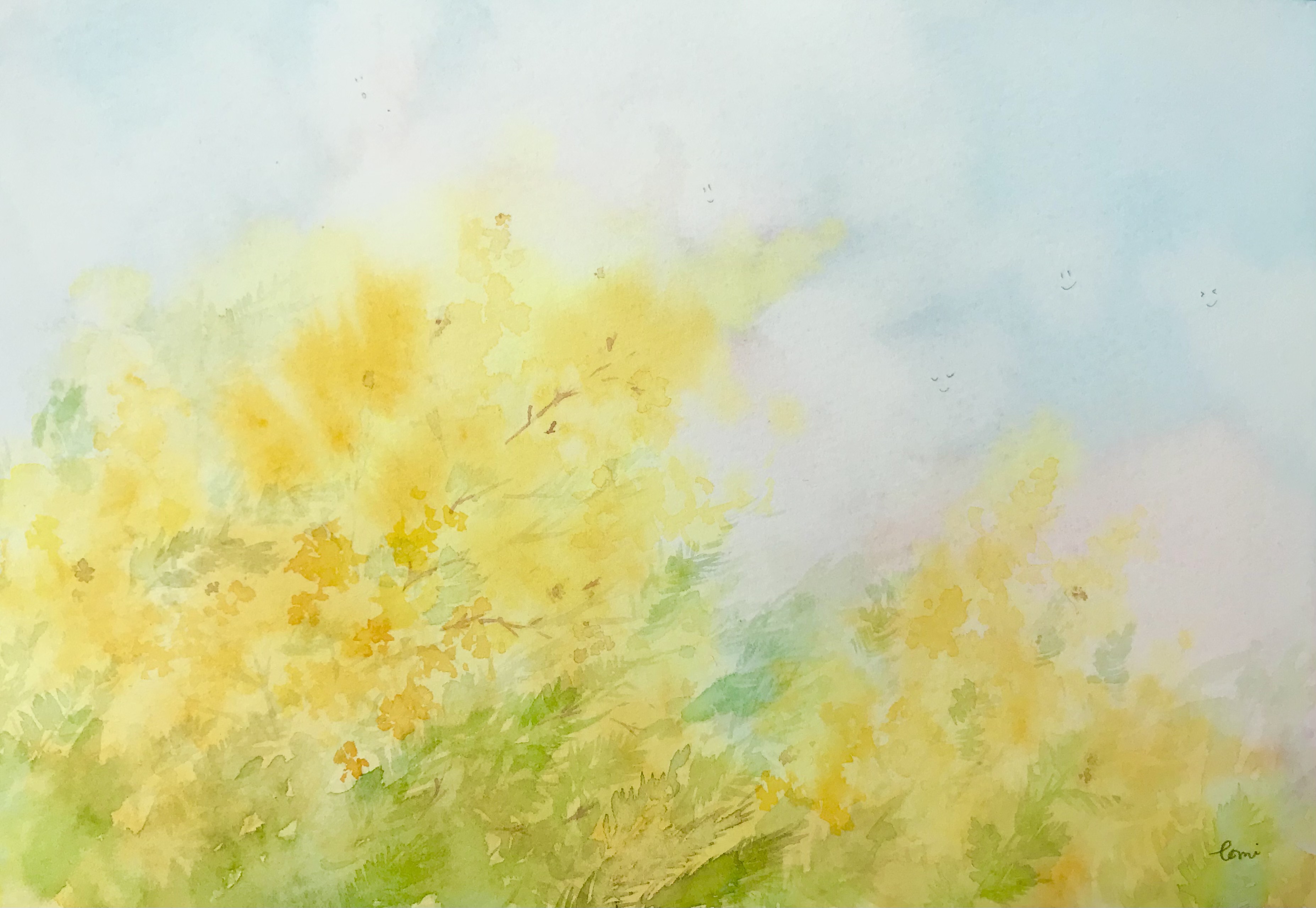 『　ミモザ街道　』　　油絵　原画　手描き gallery-uchida_y2-1471-j