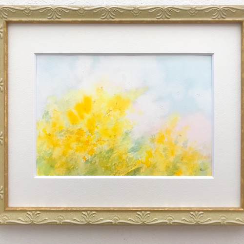 garden＊4号サイズ　絵画　原画　風景画　春　ラベンダー　ミモザ　菜の花 Amazon.co.jp: 風に揺れるミモザ＊4号サイズ 絵画 原画 春 抽象