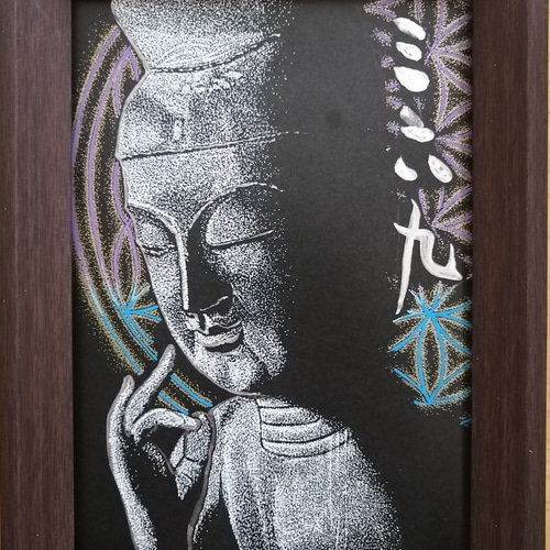 送料無料】弥勒菩薩 点描画（フラワーオブライフ）額付き 絵画 Prism