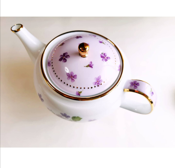 【受注制作】小さな幸せ♡すみれのティーポット(茶こし付き) 2枚目の画像