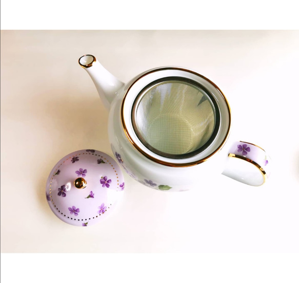 【受注制作】小さな幸せ♡すみれのティーポット(茶こし付き) 3枚目の画像