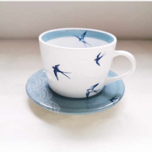 つばめのほっこりカップ＆ソーサー2way(青空／ブルー) 晴れやかブルー