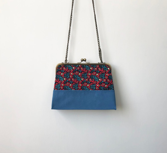 Wahr_豊かな赤と青の花スクエアマウスゴールドバッグクラッチバッグサイドバックパックショルダーバッグコスメティックバッグ 5枚目の画像