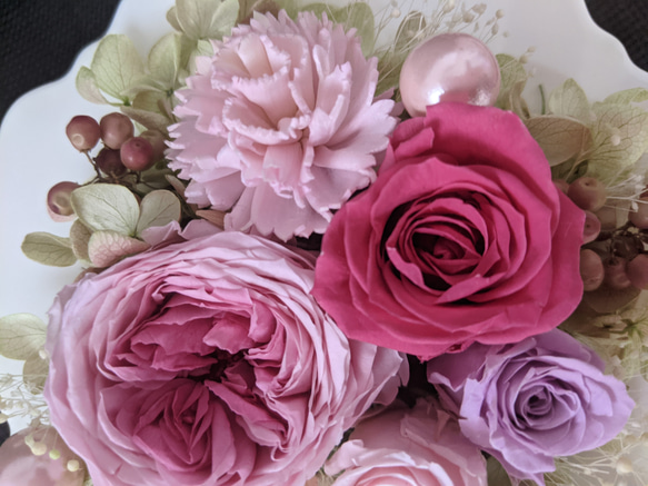Pink Rose Bloom♡陶製額入り♡プリザーブドフラワーアレンジメント 3枚目の画像