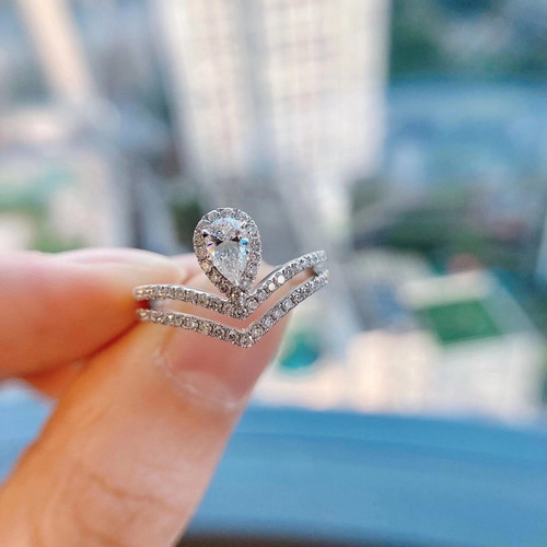 GIA 鑑別書付き リング K18WG 天然ダイヤモンド 0.55ct ペアシェイプ 