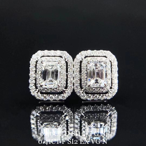 【未使用】天然エメラルド　ダイヤモンドカット ピアス GIA鑑別書付き ピアス K18WG 天然エメラルドカットダイヤモンド 高品質