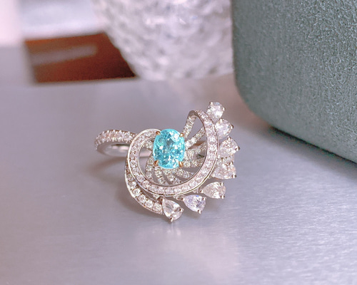 心中の歓喜」K18 リング 天然0.45ctパライバトルマリン 天然1.06ct  