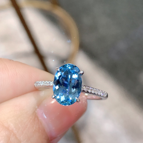 1.52ct天然サンタマリアアクアマリン 天然ダイヤモンド 高品質 指輪