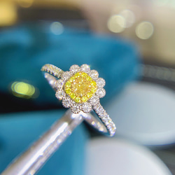 リング K18WG 天然イエローダイヤモンド ホワイトダイヤモンド 指輪  