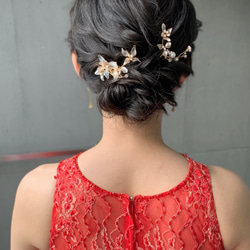 Lightcoral bridal hair pieces 三件式淺珊瑚珍珠新娘髮飾 QS948 第6張的照片