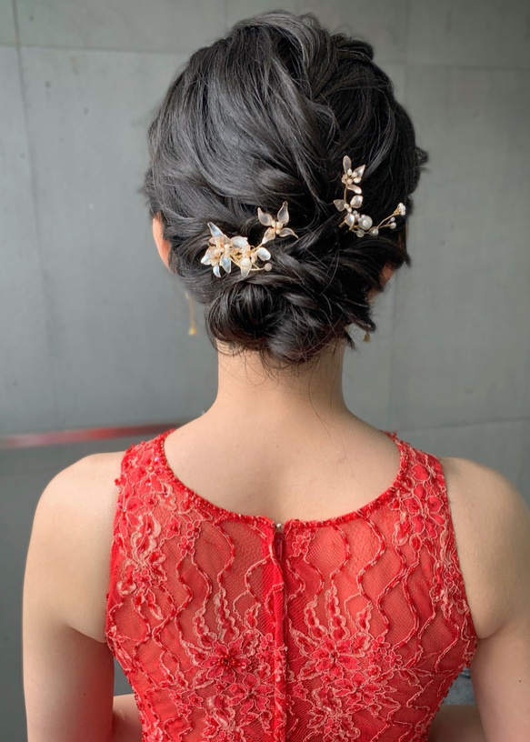 Lightcoral bridal hair pieces 三件式淺珊瑚珍珠新娘髮飾 QS948 第6張的照片