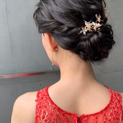 Lightcoral bridal hair pieces 三件式淺珊瑚珍珠新娘髮飾 QS948 第7張的照片