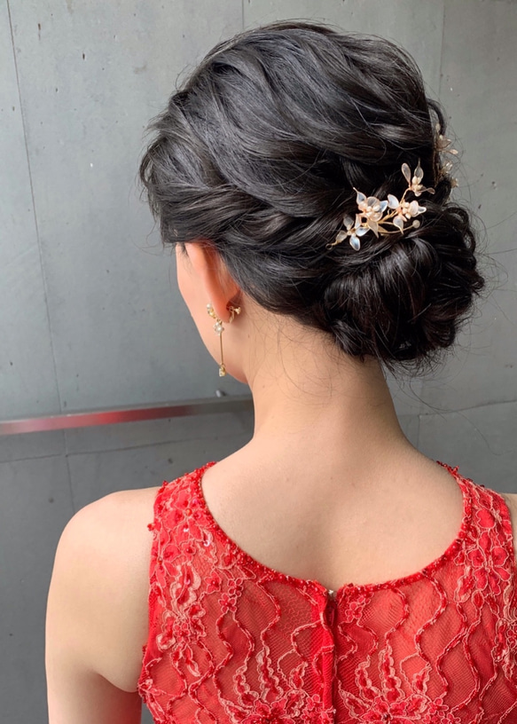 Lightcoral bridal hair pieces 三件式淺珊瑚珍珠新娘髮飾 QS948 第7張的照片