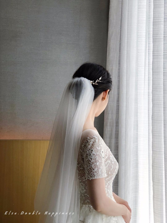 新娘頭飾 // 簡約風格杏白色珍珠髮飾兩件組QS927 第5張的照片