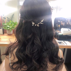 ブライダルヘッドウェア//シンプルなスタイルのアプリコットとホワイトパールのヘアアクセサリーツーピースセットQS927 8枚目の画像