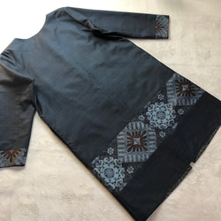 アンティーク大島紬のリバーシブルコートワンピース　チュニック　青/麻の葉　Lサイズ　　パッチワーク　着物リメイク 5枚目の画像