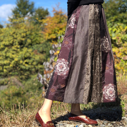 285⿻大島紬リメイクロングスカート 着物リメイクロングスカート