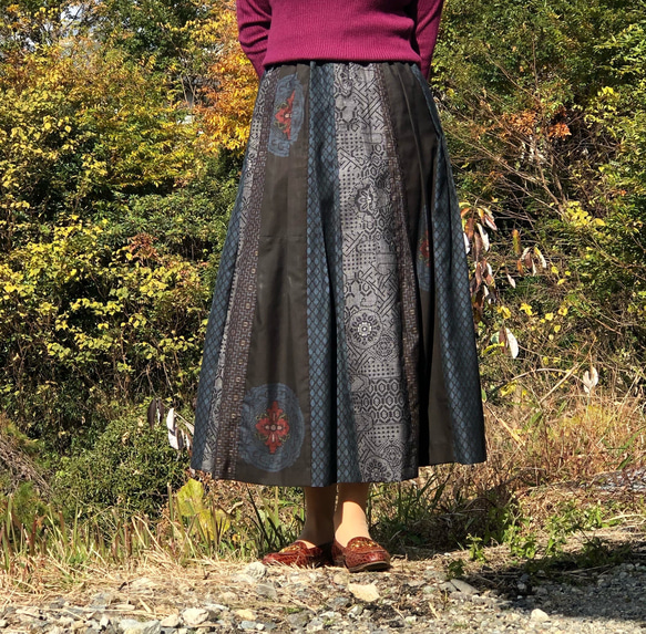 ubasoku / ウバソク 先染め ダブルガーゼ リネン 裏地付き タックスカート ub21 0351 BNT 裏地付きタックスカート