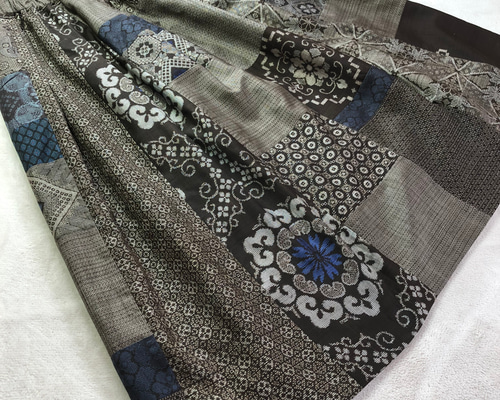 アンティーク大島紬のパッチワークスカート 龍郷 青 裏地付き 着物