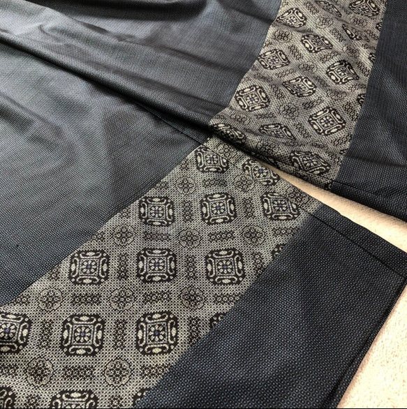 アンティーク大島紬のパッチワークワイドパンツ　ご希望の着丈で　おうちリラックス　着物リメイクパンツ 3枚目の画像