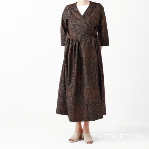 アンティーク大島紬のカシュクールワンピース コート 七分袖