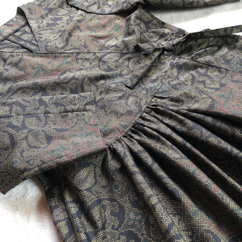 アンティーク大島紬のカシュクールワンピース コート 七分袖