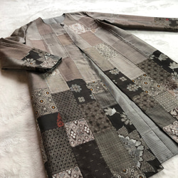 アンティーク大島紬のパッチワークコート 茶 リバーシブル 着物