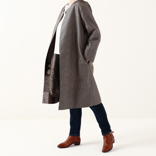 アンティーク大島紬のパッチワークコート 茶 リバーシブル 着物