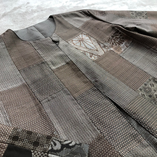 アンティーク大島紬のパッチワークコート 茶 リバーシブル 着物