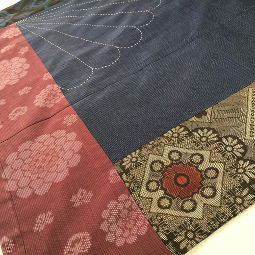 昭和レトロ大正龍郷時代大島パッチワークスカート アンティーク大島紬のパッチワークスカート 12種類の青系の