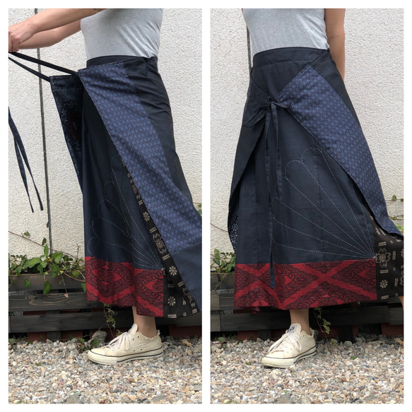 【一周年記念セール】　大島紬の巻きスカート　受注制作　パッチワーク　最後の一枚です　着物リメイクスカート42 7枚目の画像