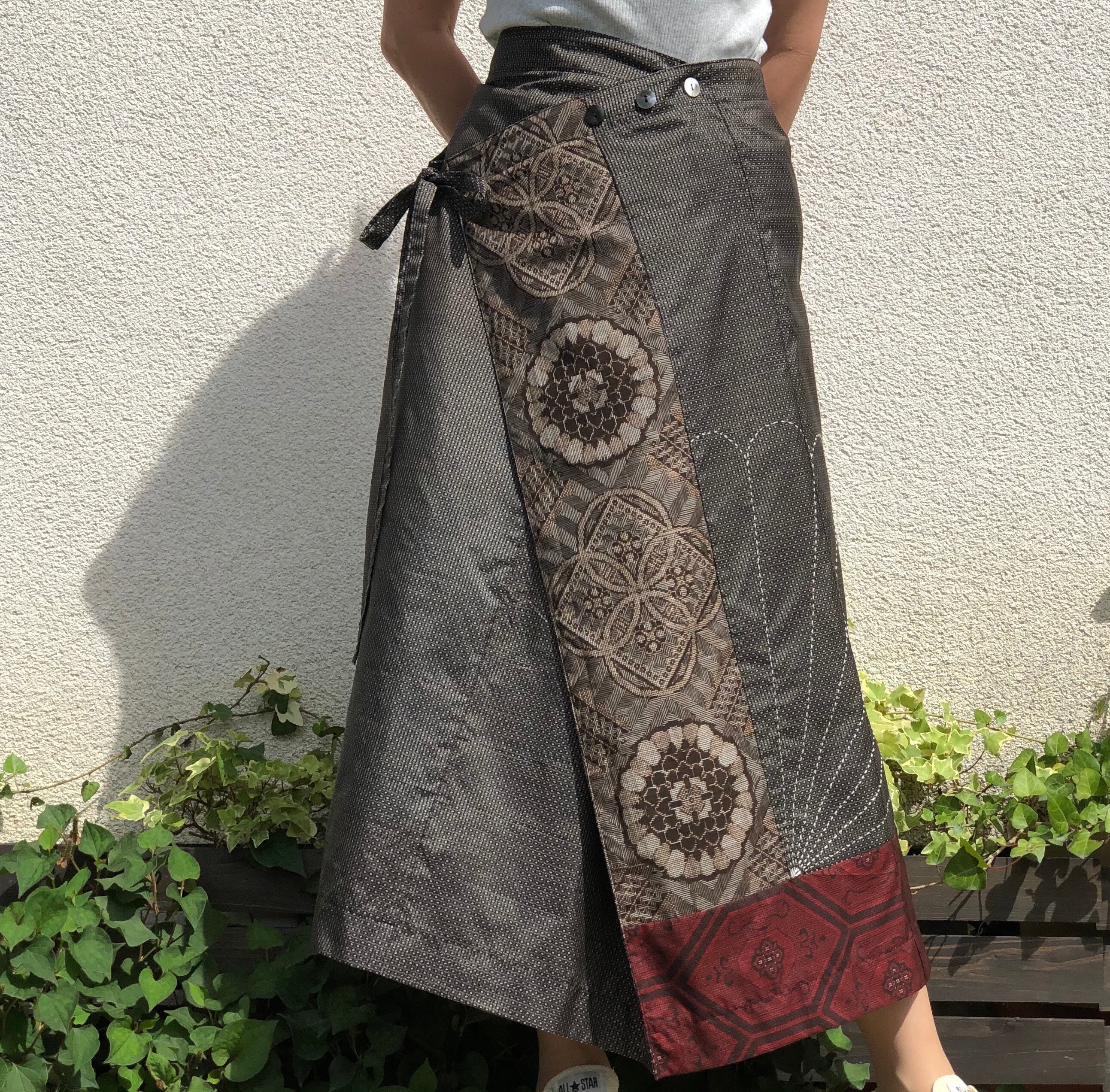 アンティーク大島紬の巻きスカート 龍郷 受注制作 パッチワーク