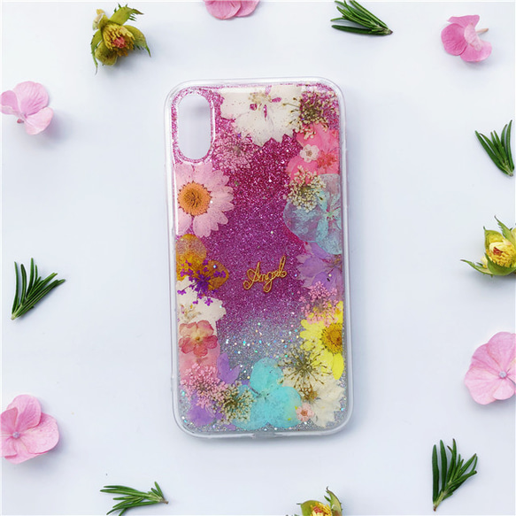 iphone Galaxy Xperiaケース iPhonexr iPhonex iPhonexs 押し花ケース 1枚目の画像