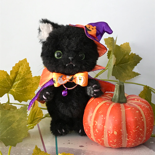 ひまわり様　demodeeチャーム　赤いリボンの 子　黒猫ちゃん付 Amazon.co.jp: 810-① つまみ細工 ハロウィン黒ねこちゃん 6個