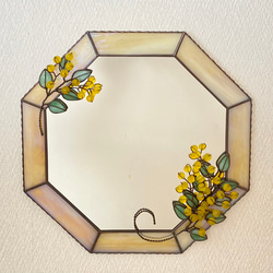 ✴︎:.｡青い蝶とお花の壁掛け八角形の鏡 (25size) ステンド