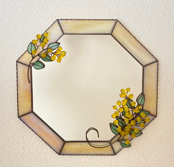 ✴︎:.。アネラ様　オーダー作品♪ ミモザの八角形鏡 ✨ミモザの八角形鏡✨ Lサイズ ドレッサー・ミラー・鏡台 rei 通販