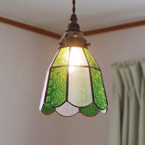 ステンドグラスペンダントライト ＊シンプル グリーン＊ シーリング