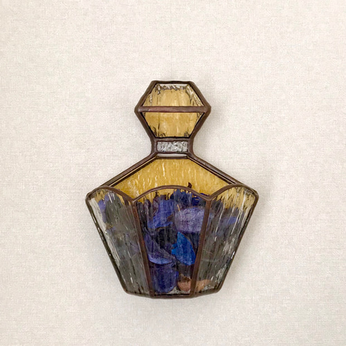 ステンドグラス壁掛け飾り ✨ミモザ色の香水瓶✨ タペストリー・壁掛け