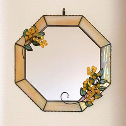 「送料無料」 ✨ミモザの八角形鏡✨ 1枚目の画像