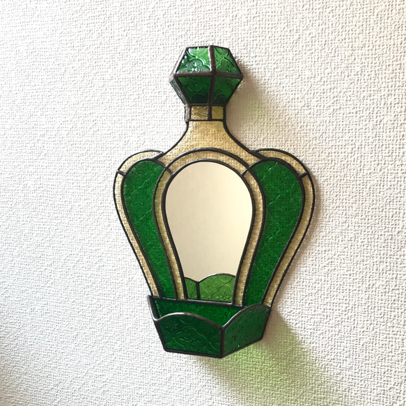 ✨ステンドグラス鏡　アンティーク香水瓶✨グリーン 2枚目の画像