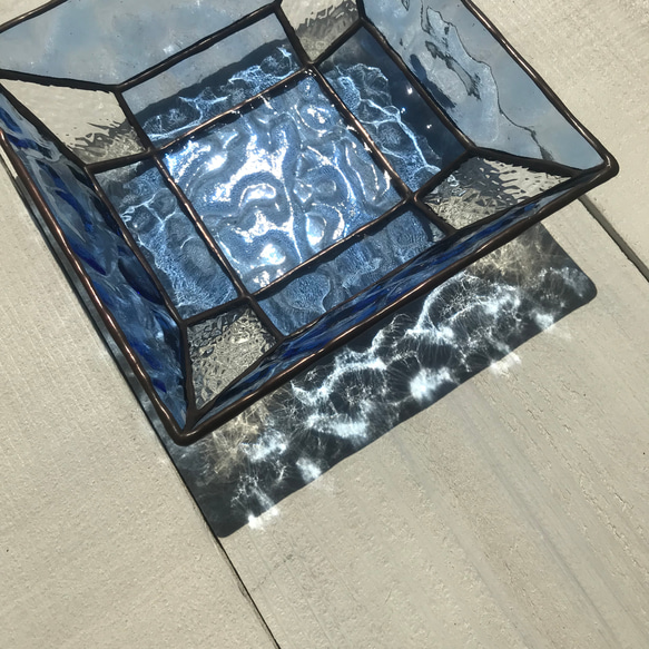 アンティーク風輸入ステンドグラスミニサイズガラスブルー系