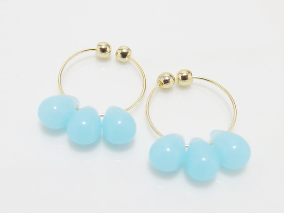 ❤SALE❤*E18***ドロップ☆イヤリング（ミルキーアクア色） 2枚目の画像