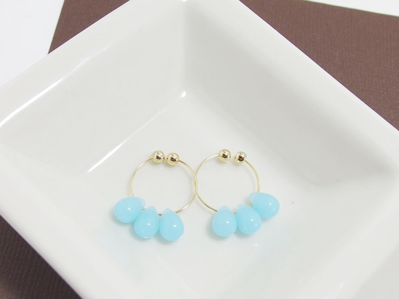 ❤SALE❤*E18***ドロップ☆イヤリング（ミルキーアクア色） 3枚目の画像