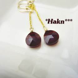 ❤SALE❤*Hakn***　K14GF　宝石質ガーネットAAAのピアス 1枚目の画像