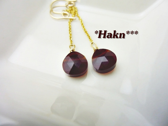 ❤SALE❤*Hakn***　K14GF　宝石質ガーネットAAAのピアス 1枚目の画像