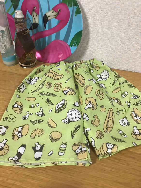 夏の涼しいパンツ 手ぬぐい ステテコ ズボン パンとパンダ 緑 2枚目の画像