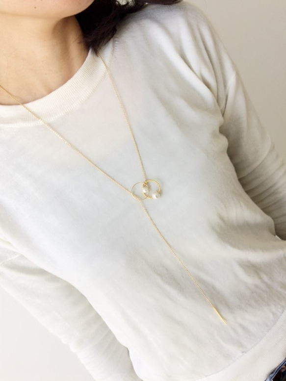 double　circle　long　necklace 4枚目の画像